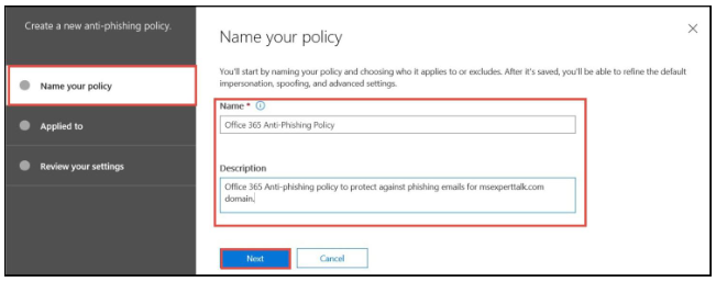 Office 365 anti-phishing - step 5